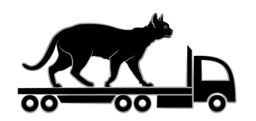 A logo with silhouette of black cat and truck.