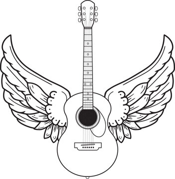 Illustration of winged rock guitar. Design element for logo, label, sign. Vector illustration
