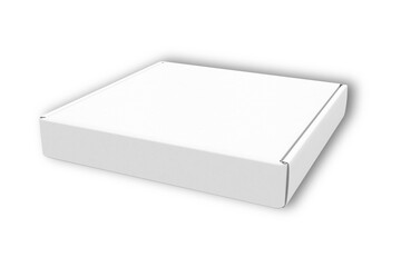 Wide white box template, isolated on white background. blank pizza box mockup template. 3d rendering.