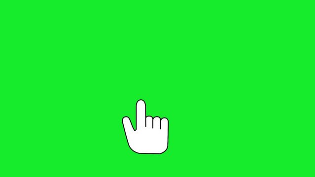 Pointer hand cursor and clicking.A Technology and Internet icons animation on green screen background