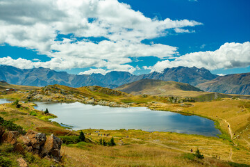 Fototapeta na wymiar Lake Besson on Alpe d'Huez lake trail, France
