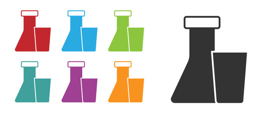 Black Test tube and flask chemical laboratory test icon isolated on white background. Laboratory glassware sign. Set icons colorful. Vector