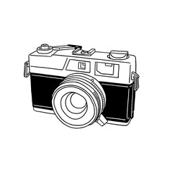 Film camera Retro collection photo equipment Hand drawn line art Illustration