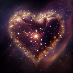 Star-filled heart in universe. space heart of stars shines, Romantic magic night, love and Valentines day card. Heart-shaped arrangement of stars shines brightly in space universe. Love, hope,  wonder
