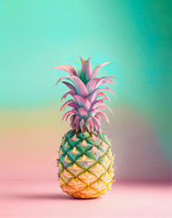Minimal fruit pastel concept of fresh tropical, healthy fruit. Exotic pineapple, delicious summer refreshment. Illustration, Generative AI.