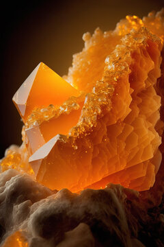 yellow citrine crystal. Dark background. Backlight. Generative AI