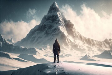 3d illustration of a man standing in front of a mountain