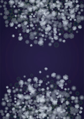 Vector Magical Glowing Background with Silver and Purple Falling Hexagon Snowflakes on Black. Falling Snow. Glittery Confetti Frame. Cosmic Bokeh Light. Christmas and New Year Poster. Winter Sky..