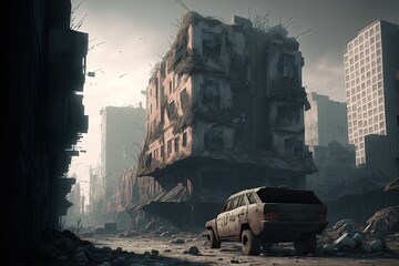 3d illustration of a post apocalyptic city