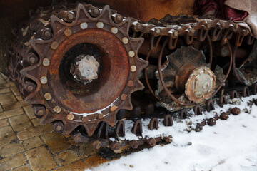 Damaged tank caterpillar