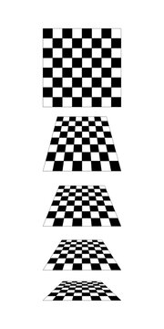 Chessboard plane in perspective isolated on white background. Tiled floor point of view. Sloped checkerboard texture. Inclined board with black and white checkere pattern