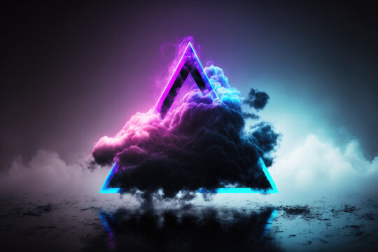 3d illustration of a neon triangle floating in a cloud
