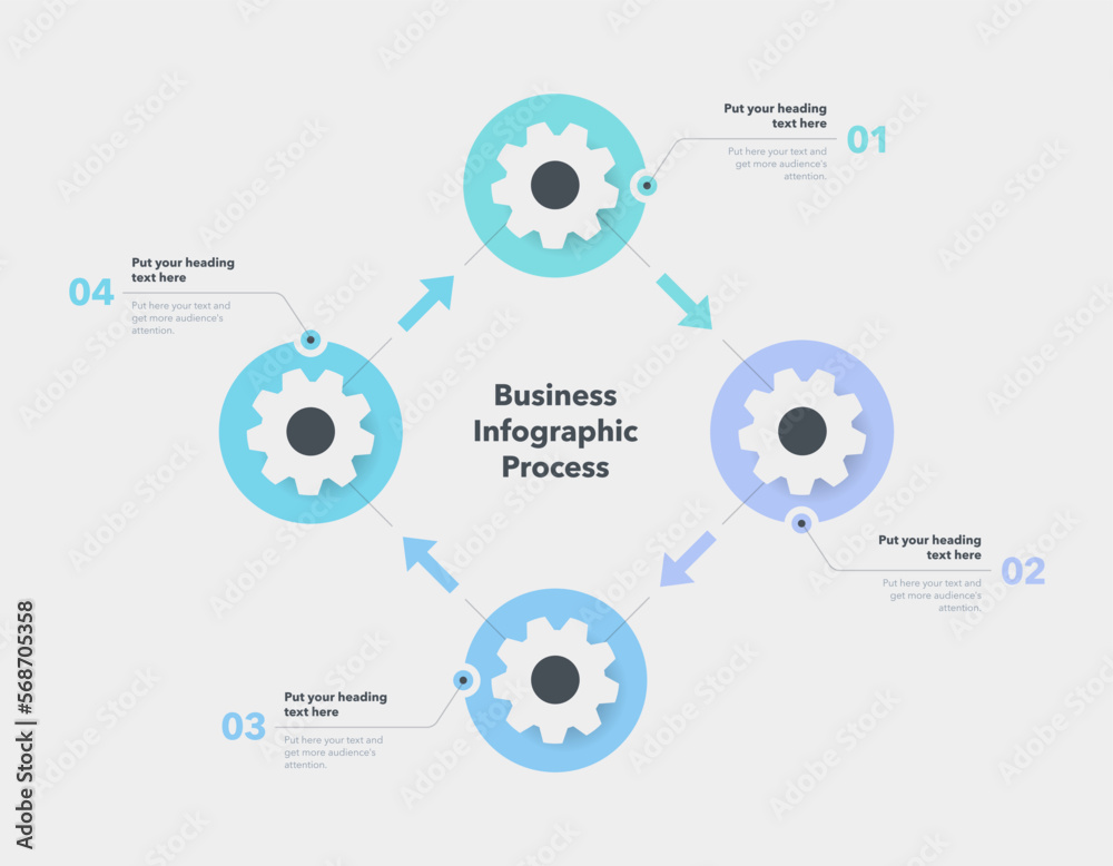 Aufkleber business infographic process with four steps. easy to use for your website or presentation.