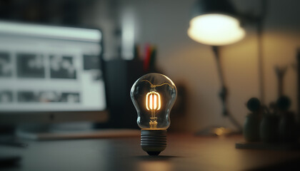 Concept de l'idée représenté par une ampoule allumée, innovation, créativité, solution business (AI) - obrazy, fototapety, plakaty