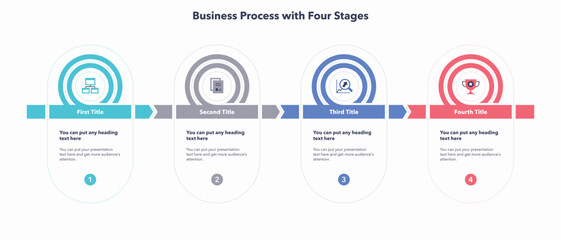 Business process template with four colorful stages. Modern diagram with flat colorful icons.