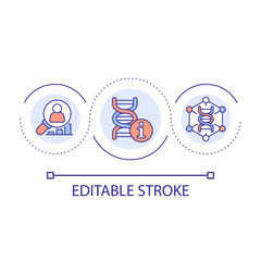 Human genome investigation loop concept icon. Digital technology in medicine. Biotechnology development abstract idea thin line illustration. Isolated outline drawing. Editable stroke. Arial font used