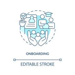 Onboarding turquoise concept icon. New hire integration in work process. IT staffing abstract idea thin line illustration. Isolated outline drawing. Editable stroke. Arial, Myriad Pro-Bold fonts used