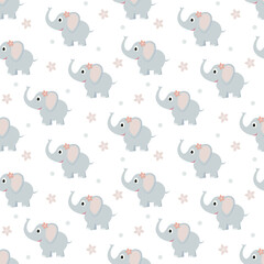 Vector childish seamless pattern with colorful elephants on a white background. Ideal for baby clothes, textiles, wallpaper, wrapping paper.