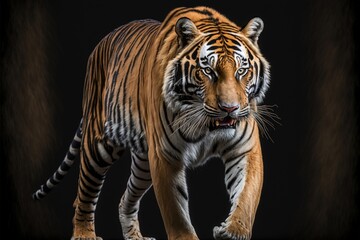 Fototapeta na wymiar close up of a tiger on a black background. generative ai.