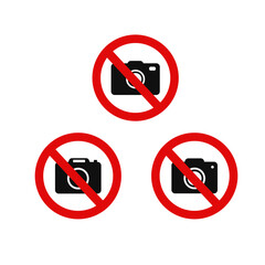 No photos, no camera signs. No photography. No Photographing prohibition sign symbol icon.