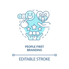 People-first branding turquoise concept icon. Positive relations. Recruitment trend abstract idea thin line illustration. Isolated outline drawing. Editable stroke. Arial, Myriad Pro-Bold fonts used