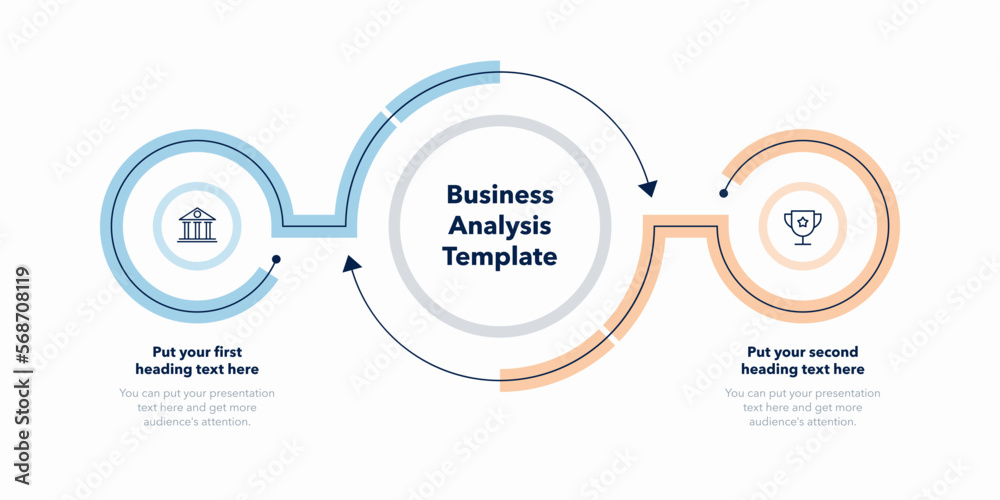 Poster simple infographic for business analysis with two stages. flat diagram with minimalistic icons.