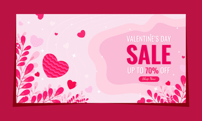 Flat valentine's day sale horizontal background whit pink concept.