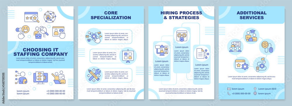 Wall mural Choosing IT staffing company brochure template. Leaflet design with linear icons. Editable 4 vector layouts for presentation, annual reports. Arial-Black, Myriad Pro-Regular fonts used