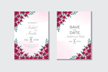 elegant wedding card with beautiful watercolor floral and leaves template, eps