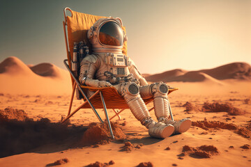 3d illustration of an astronaut lounging on mars
