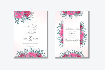 elegant wedding card with beautiful watercolor floral and leaves template, eps