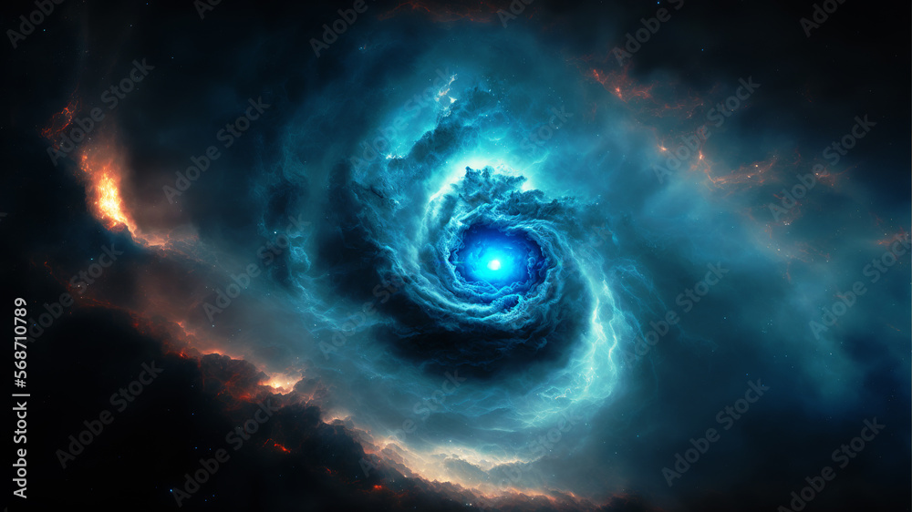 Poster birth of a star in space during a nebula explosion. nuclear fusion of cosmic clouds of gas and dusts