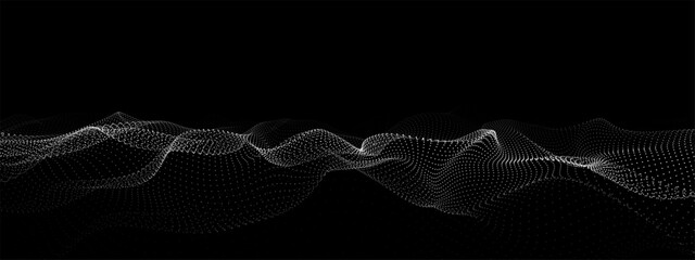 Wave of particles. Digital wave background concept. Abstract technology background. Big data visualization. Vector illustration.