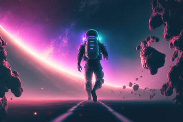 3d illustration of an astronaut running towards the horizon