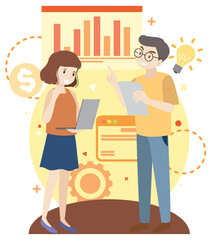 Working characters flat design for web banner