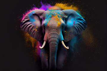 Fototapeta na wymiar illustration of elephant in holi dust powder on black background