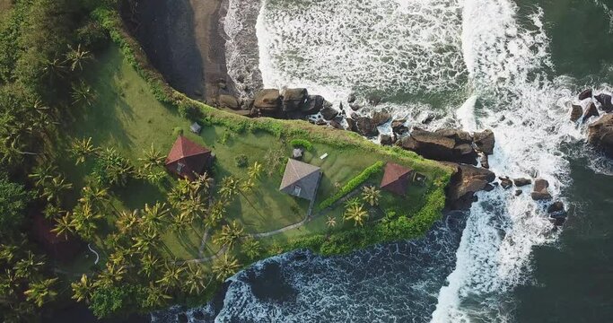 Drone Zoom Out Shot Of Tourist Resort By Sea