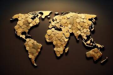 World map made of money coins illustration generative ai
