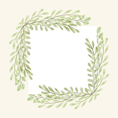 Isolated Square Frame Watercolor Leaf Wreath 