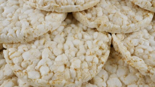 Puffed rice cakes. White rice wafer in close up