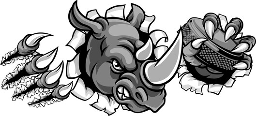 Rhino Ice Hockey Player Animal Sports Mascot