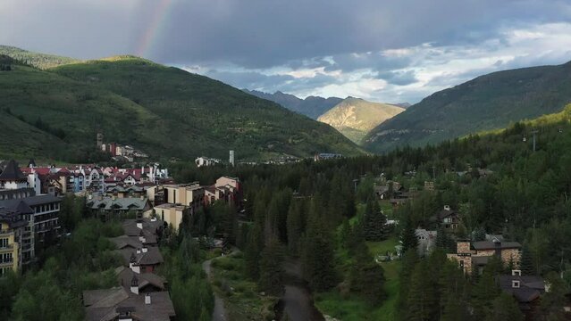 Aerial view of Vail, Colorado traveling East