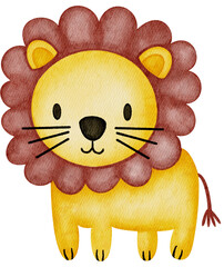 cute lion cartoon watercolor illustration