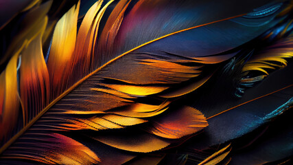 Close up colorful feather texture background. Generative AI