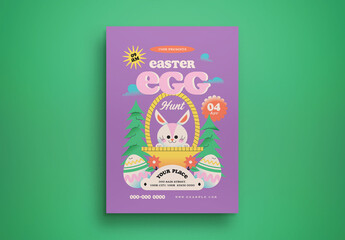 Purple Cute Flat Design Easter Egg Hunt Flyer Layout