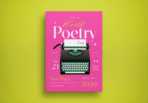 Pink Modern World Poetry Day Flyer Layout