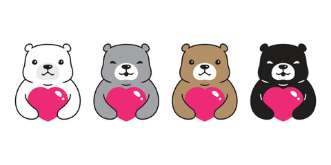 Bear vector polar bear hug heart valentine icon logo teddy cartoon character symbol doodle animal illustration design isolated
