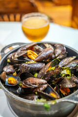 Traditional Belgian steamed mussels Belgium
