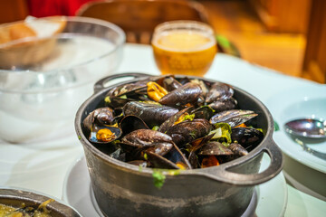 Traditional Belgian steamed mussels Belgium