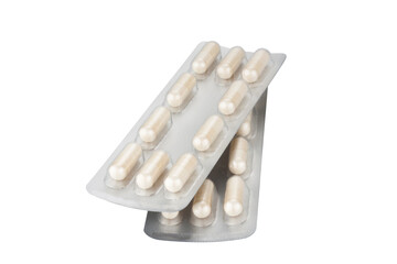 Pills in blister pack isolated on white background